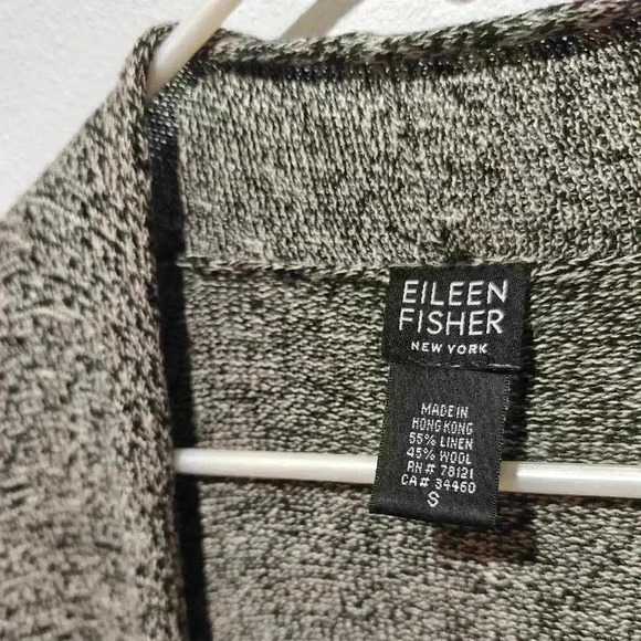 Eileen Fisher Long Cardigan Sweater Small Wool Linen Gray Black Cozy Chic - Picture 5 of 9